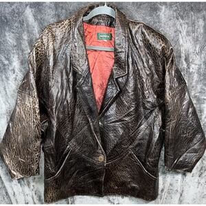 Danier Brown Croc Embossed Leather Jacket Women’s Medium Canada Vintage